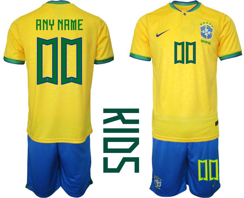 Youth 2022 World Cup National Team Brazil home yellow customized Soccer Jersey->customized soccer jersey->Custom Jersey